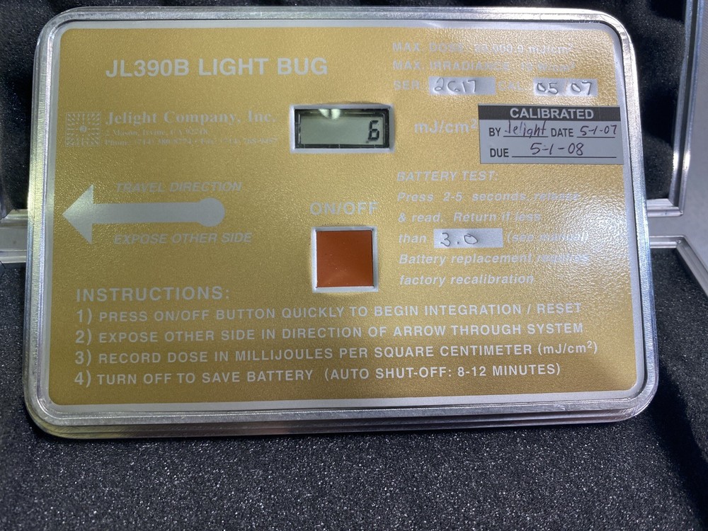 Jelight JL390B Light Bug, Light Intensity Meter, mJ/cm² dose meter w/ Case