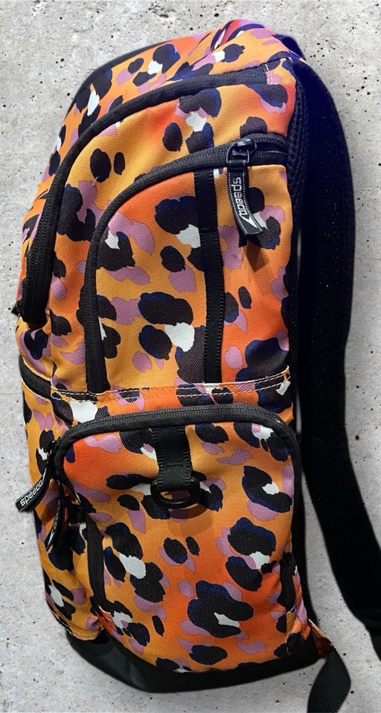 Speedo Teamster 2.0 Orange Pop Cheetah/Leopard Backpack~ 35L ~ EUC