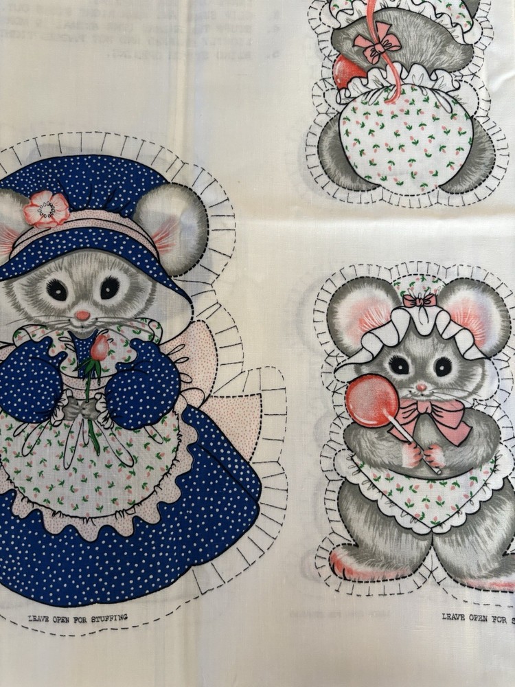 Vintage Sewing Stuffed Animal Mouse Pattern Fabric