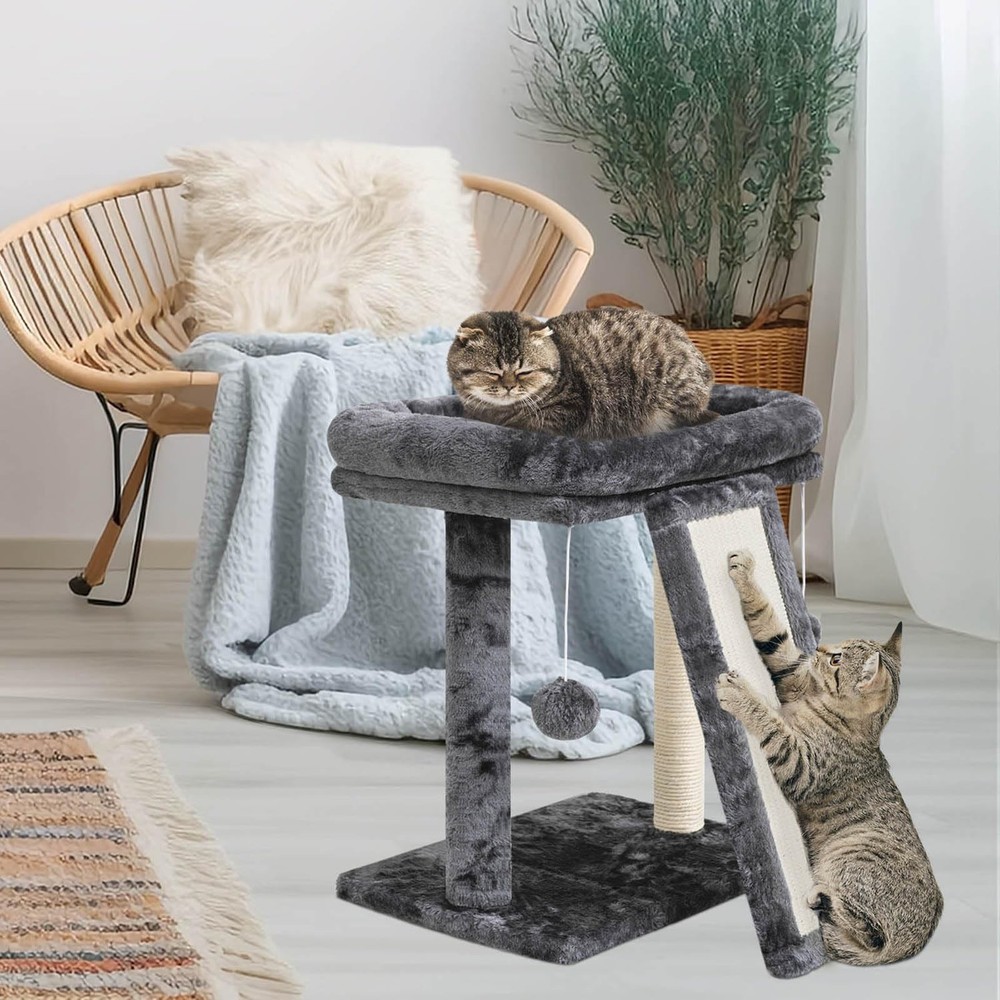 Small Cat Tree with Perch, Cat Scratching Board for Indoor Cats, Scratching P...