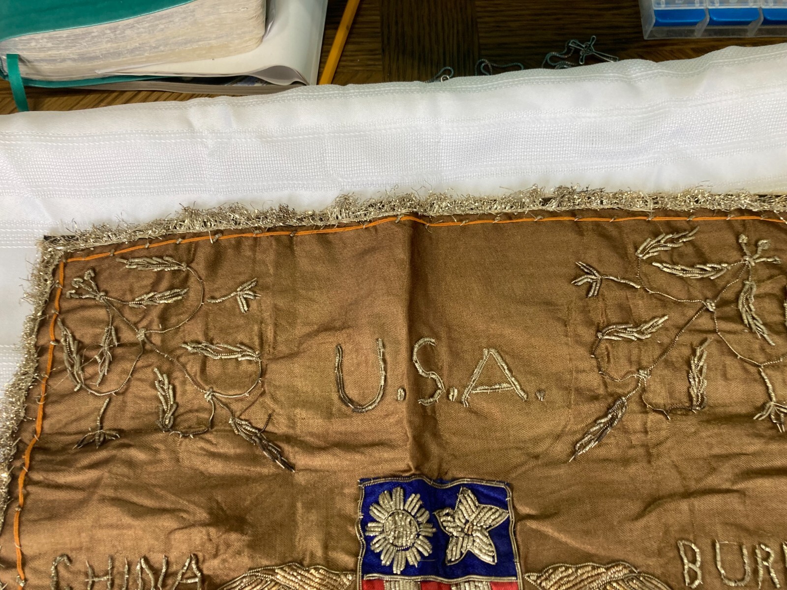 RARE WWII 1944 CBI CHINA BURMA INDIA HUMP PILOT BULLION WALL HANGING