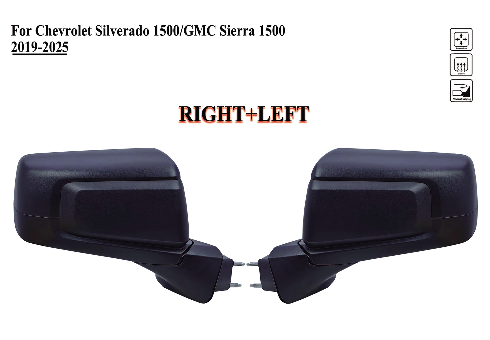 Pair Right+Left Side Door Mirror Power Heat For 19-25 Chevrolet Silverado 1500