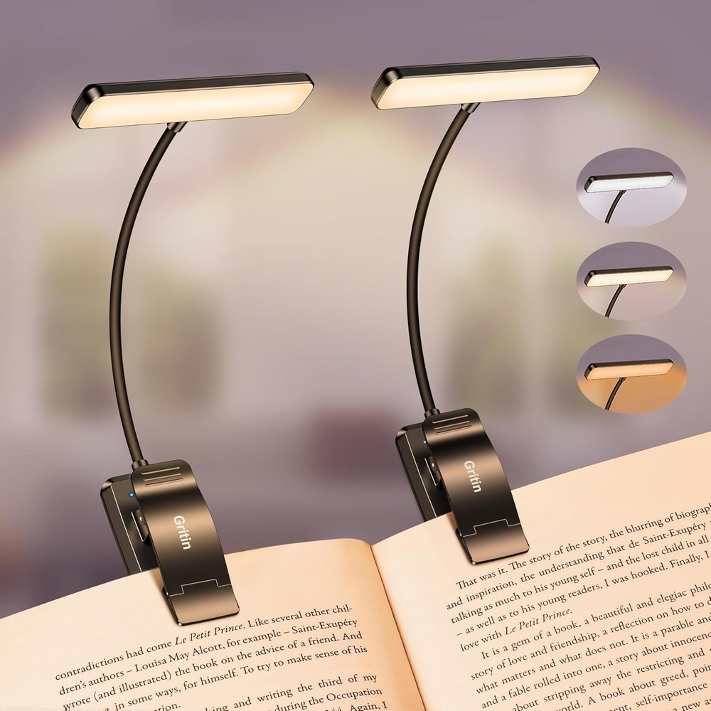 LED Clip-On Book Light with 80 Hour Runtime, Eye Caring & Adjustable Brightness