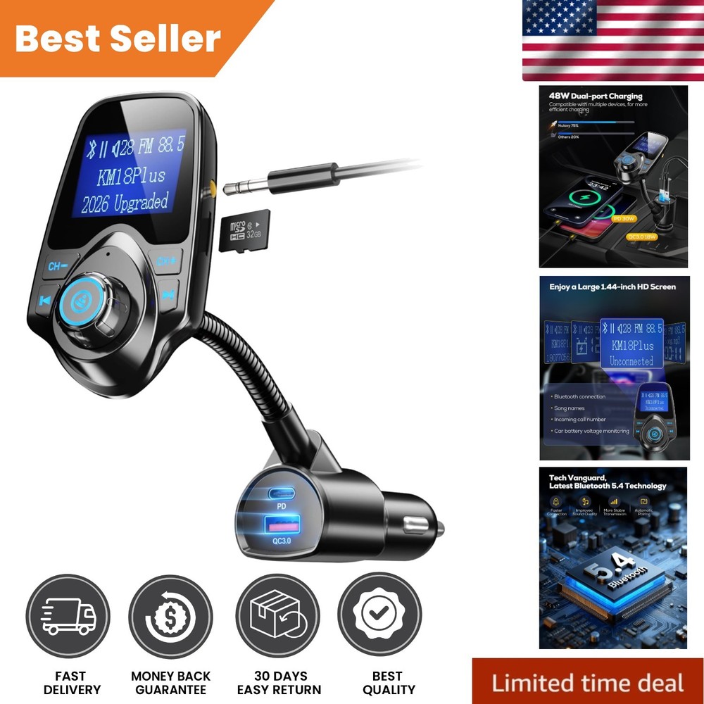 2026 KM18 Bluetooth Adapter with 1.44" Display: Charge & Connect with Ease