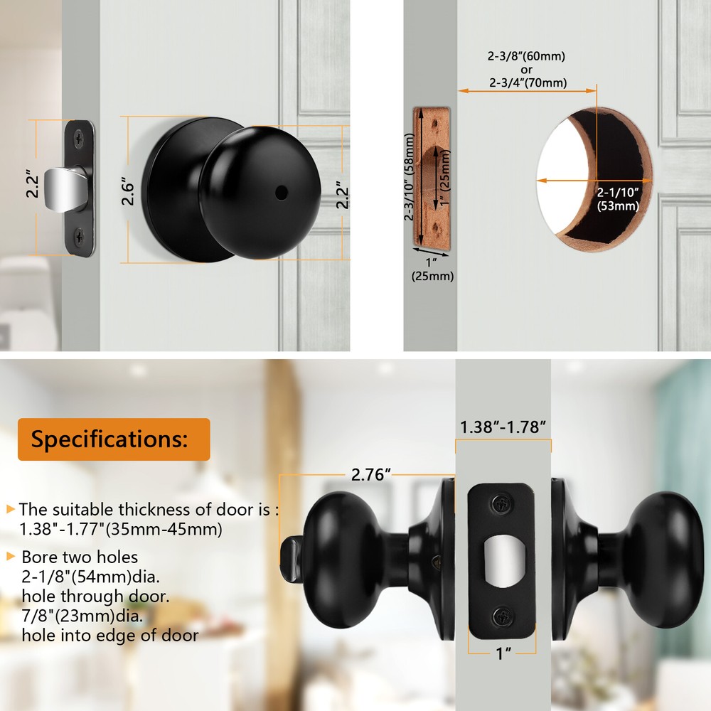 Probrico Entry/Privacy/Passage/Dummy Set Round Door Knobs Adjustment Backset