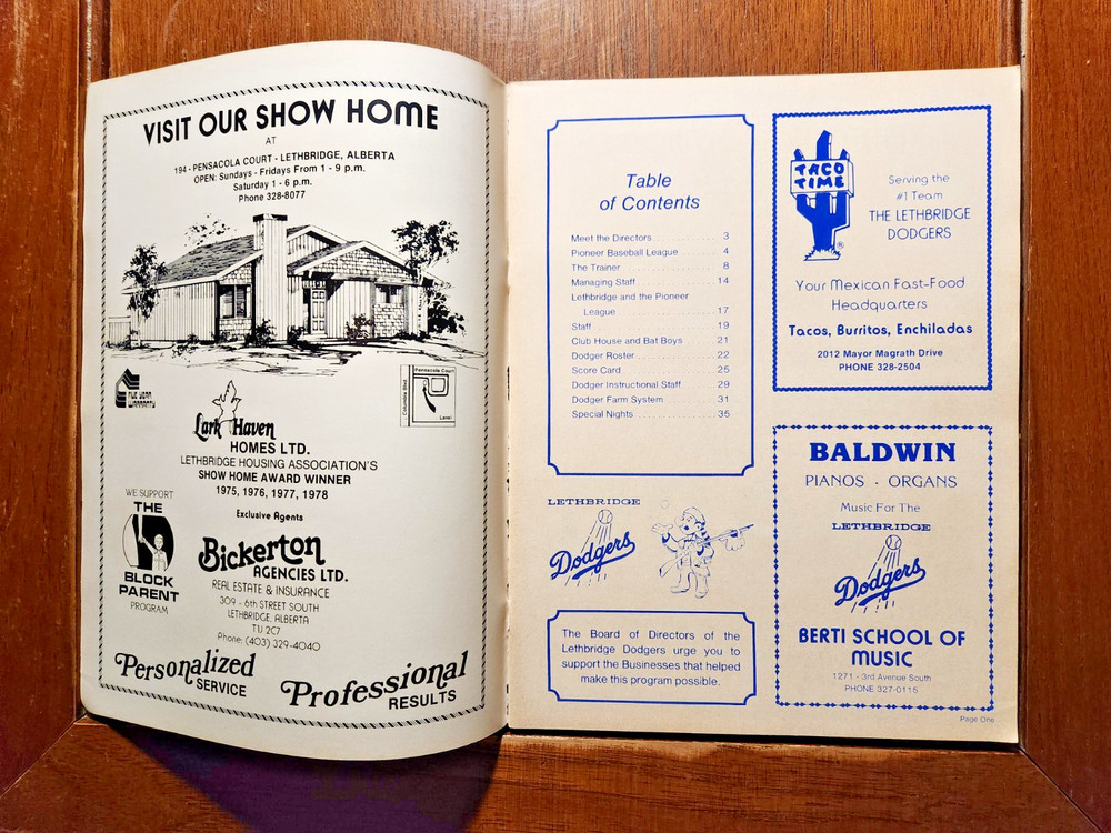 1979 LETHBRIDGE DODGERS Baseball Program