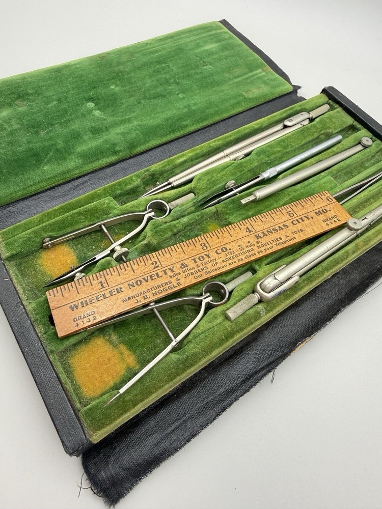 K+E Early Drafting Compass Set In Original Box Made In Germany Keuffel & Esser