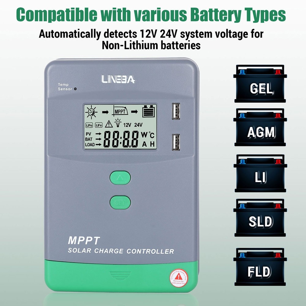 LCD 30A MPPT Solar Panel Regulator Charge Controller 12V/24V Auto Focus Tracking