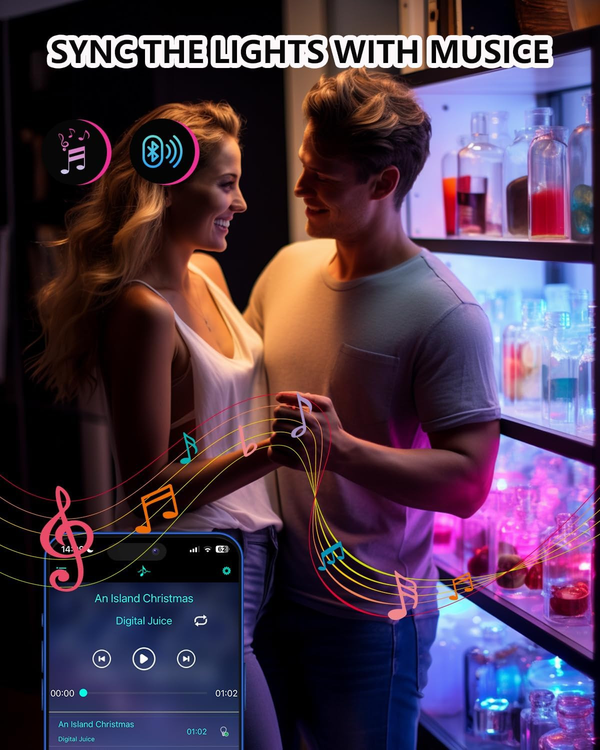 Color Cabinet Lighting, 4Pcs 12" Linkable RGB LED Light Bar Kit for Display Cabi