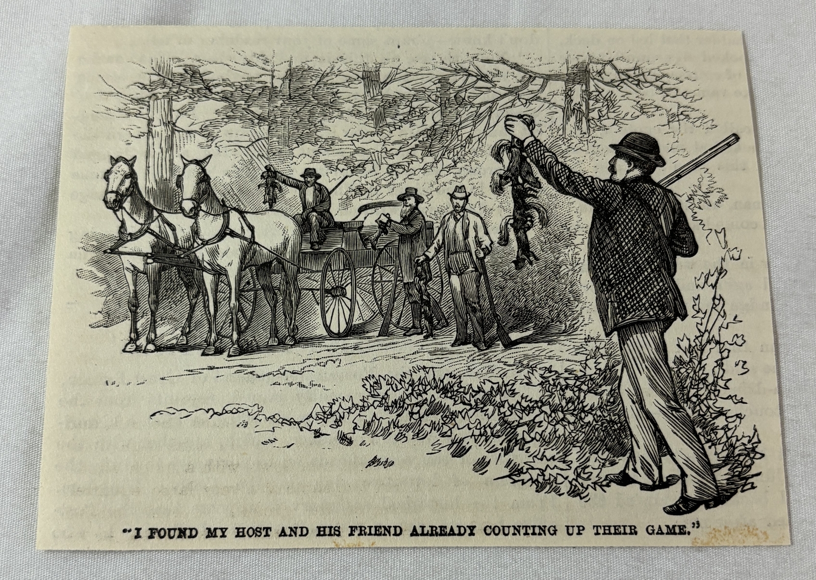 1883 magazine engraving ~ HUNTERS SHOWING OFF THEIR SQUIRRELS