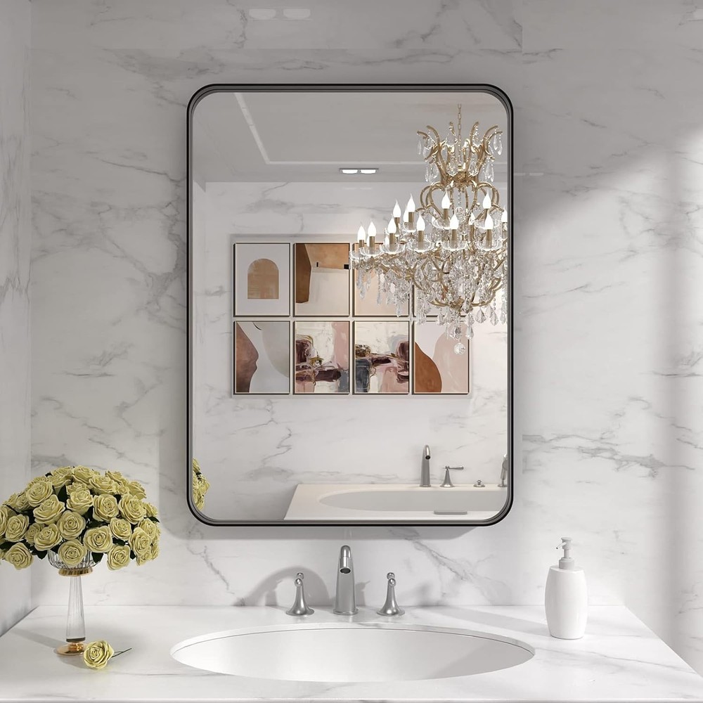 Stylish Rounded Rectangle Matte Black Mirror - Anti-Rust & Shatterproof Design