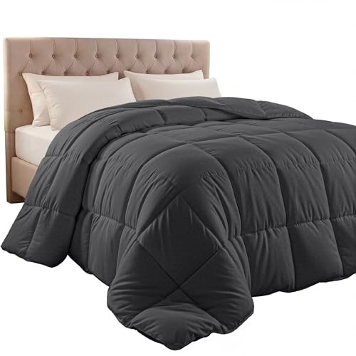 Comforter Duvet Insert, Quilted Comforter with Corner Tabs, Box Queen Grey