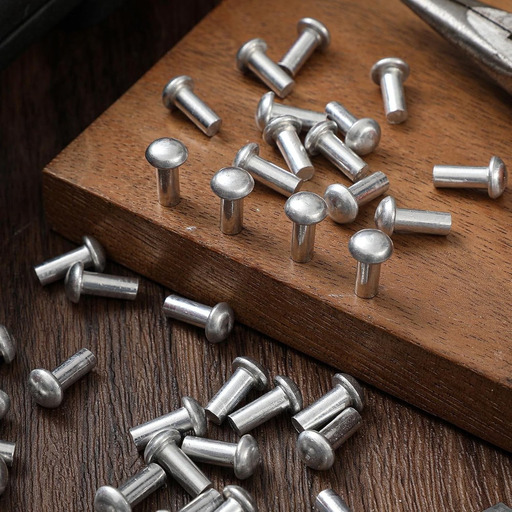 150 Pack 3/16" Diameter x 1/2" Length Solid Aluminum Brazier Head Rivets