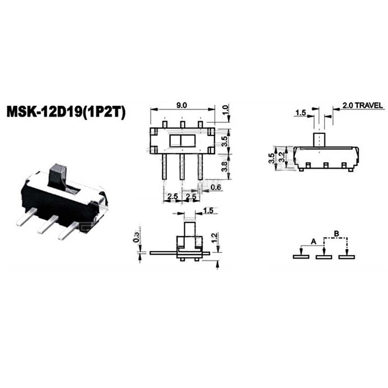 ON-OFF Micro Slide Switch SPDT 2 Position 3 Pin PCB Panel Microswitch SMD Switch
