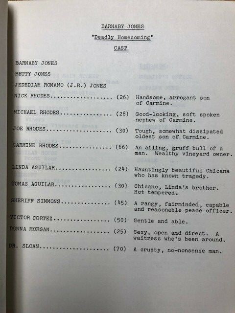 BARNABY JONES TV SCRIPT 1977 " DEADLY HOMECOMING"