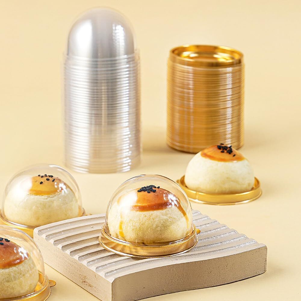 50 Pack Mini Bundt Cake Containers, Clear Plastic Small Cupcake Boxes with Dome