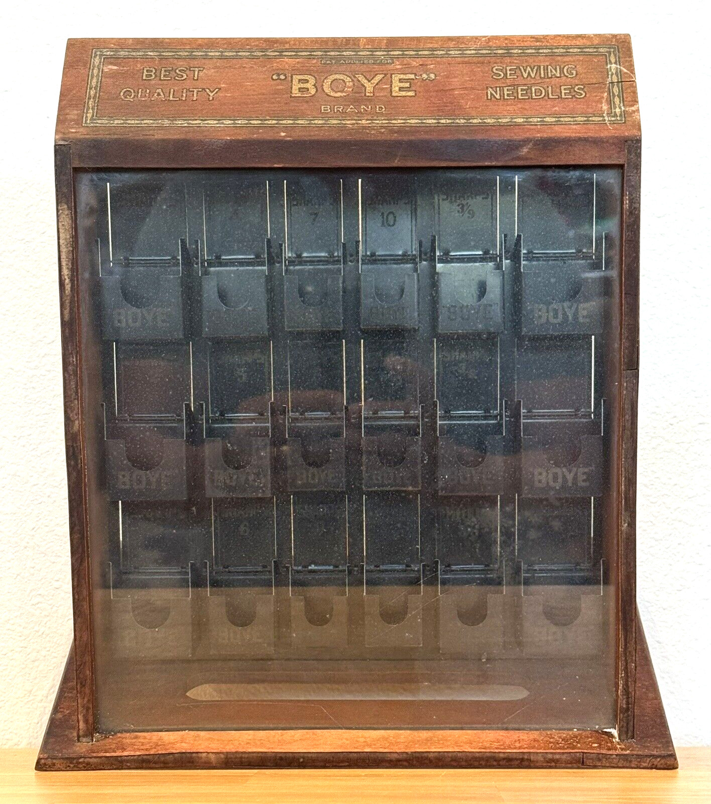 ANTIQUE BOYE SEWING NEEDLES STORE DISPLAY ADVERTISING CABINET CASE ALL ORIGINAL