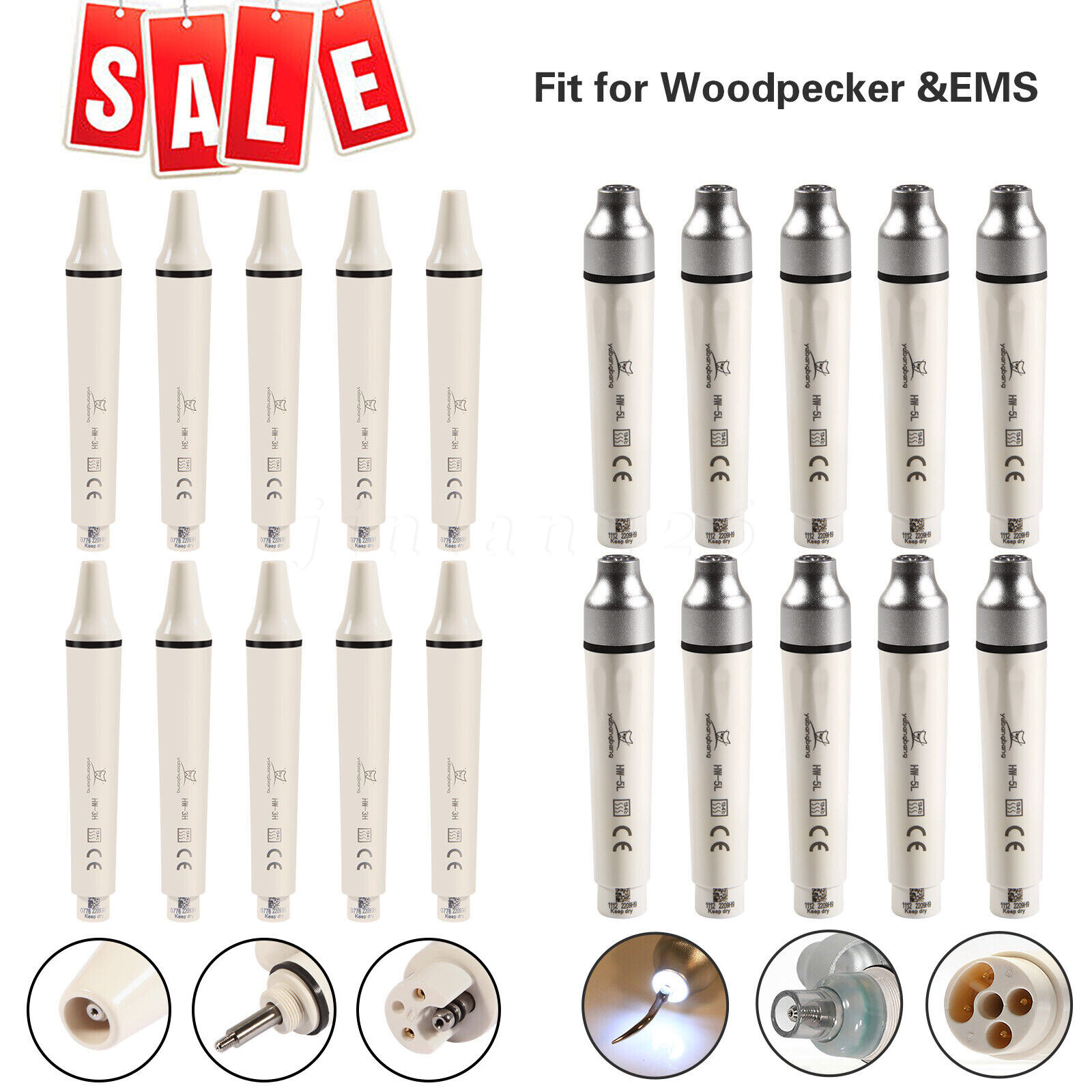 1-10 Pieza de mano del escáler dental piezoeléctrico / LED Fit EMS/WOODPECKER