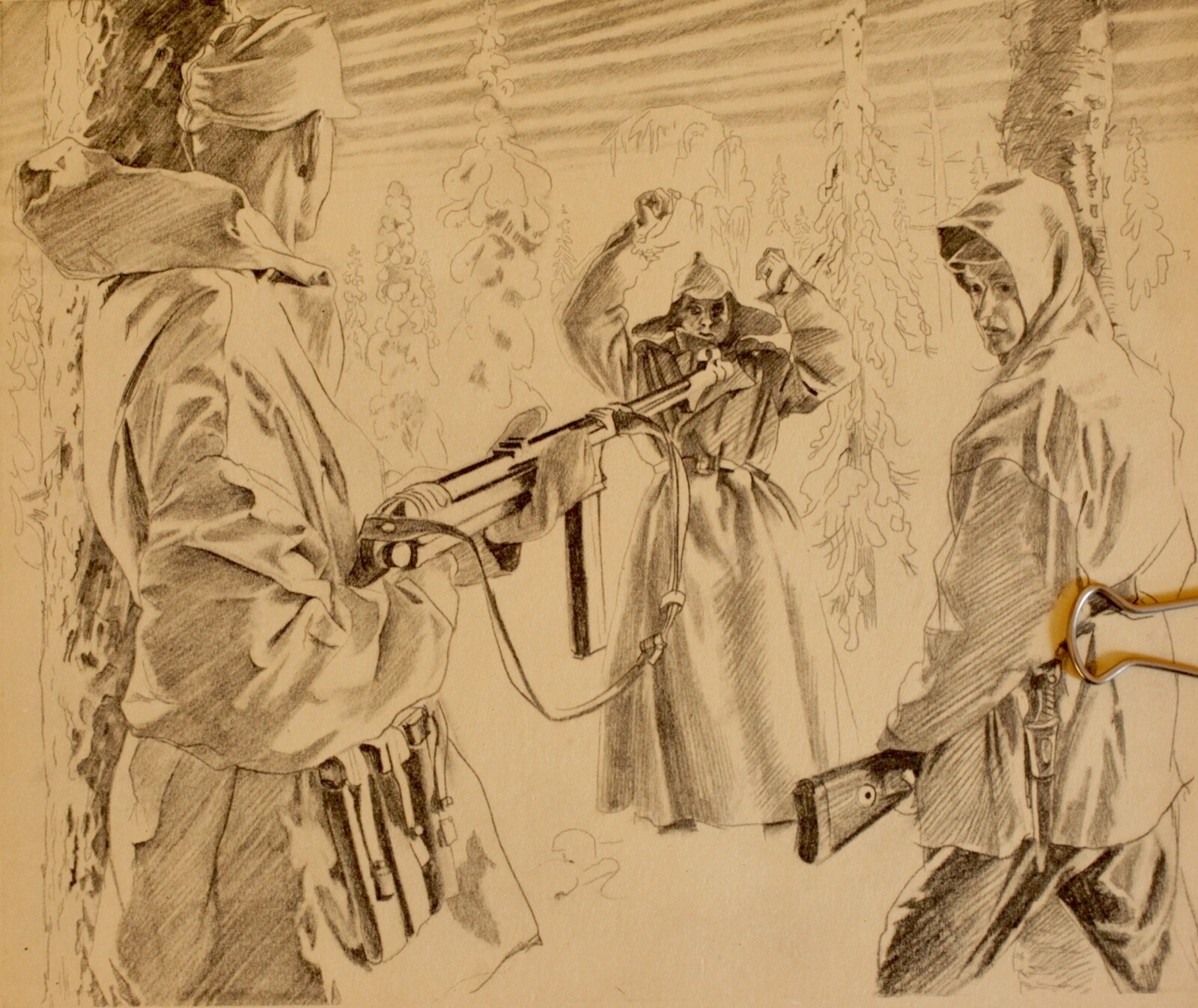 Everyday Winter Life in the Forest of Lapland-WW2-Great Drawings-Wehrmacht '44