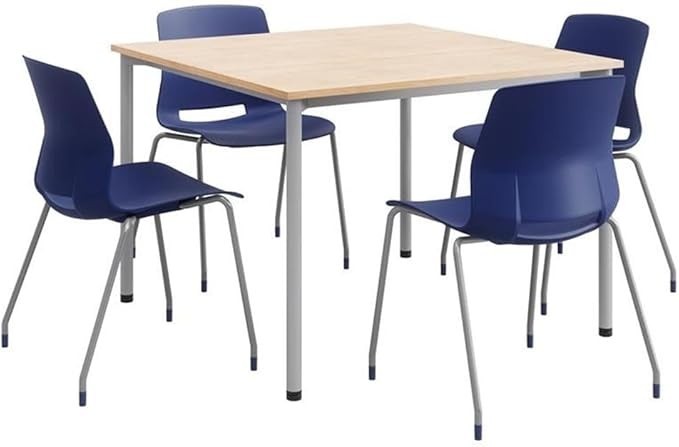 KFI Home or Office 42" Square Kitchen Pantry Table w 4 Blue Imme Stack Chairs