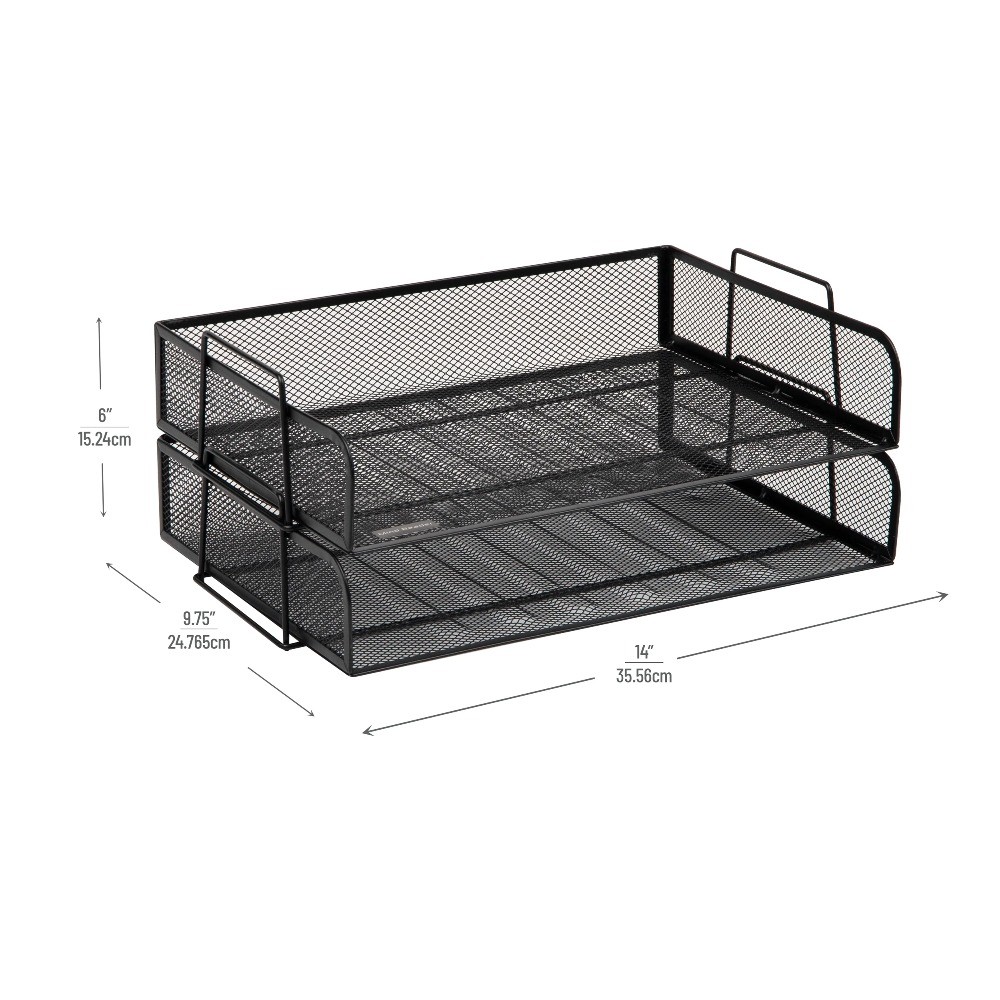 Stackable Paper Tray, Desktop Organizer, Storage, Office, Metal, 2 Pcs., Silver