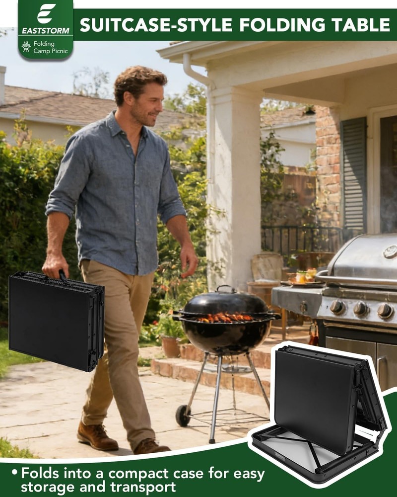 3ft Folding Camping Table Folding Table W/ 3 Adjustable Height Portable Table W/