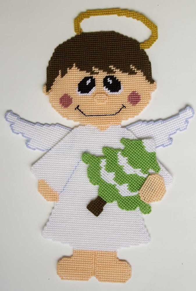Angel with Christmas Tree-Wall Hanging-Plastic Canvas Pattern or Kit