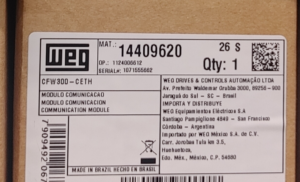 WEG COMMUNICATION MODULE CFW300-CETH - 14409620 - NEW