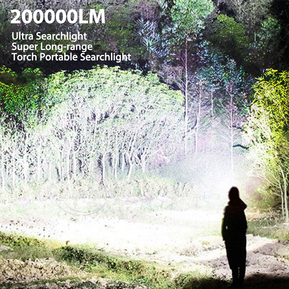 200000 Lumens Super Bright LED Flashlight Handheld Searchlight Camping Spotlight