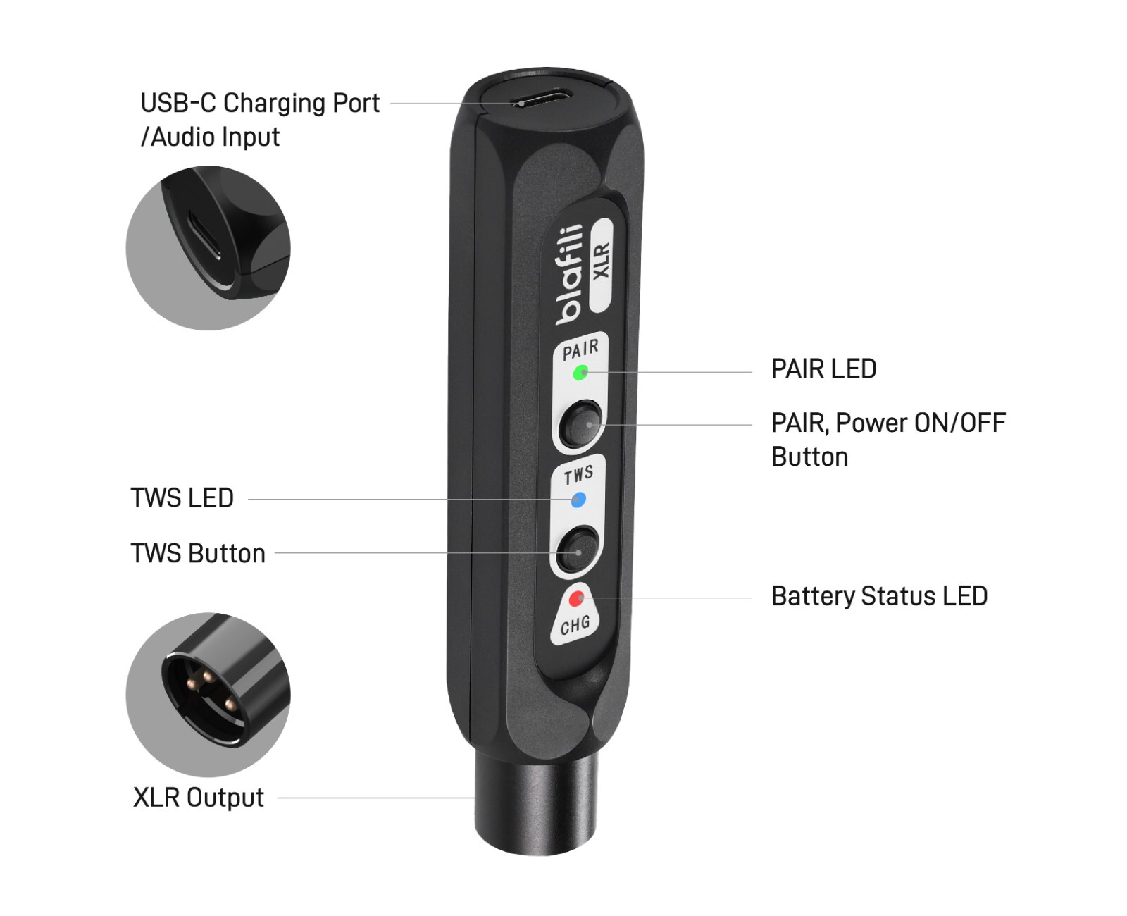 blafili XLR Bluetooth Receiver, Male Plug, For Console, PA, Pro Active Speakers