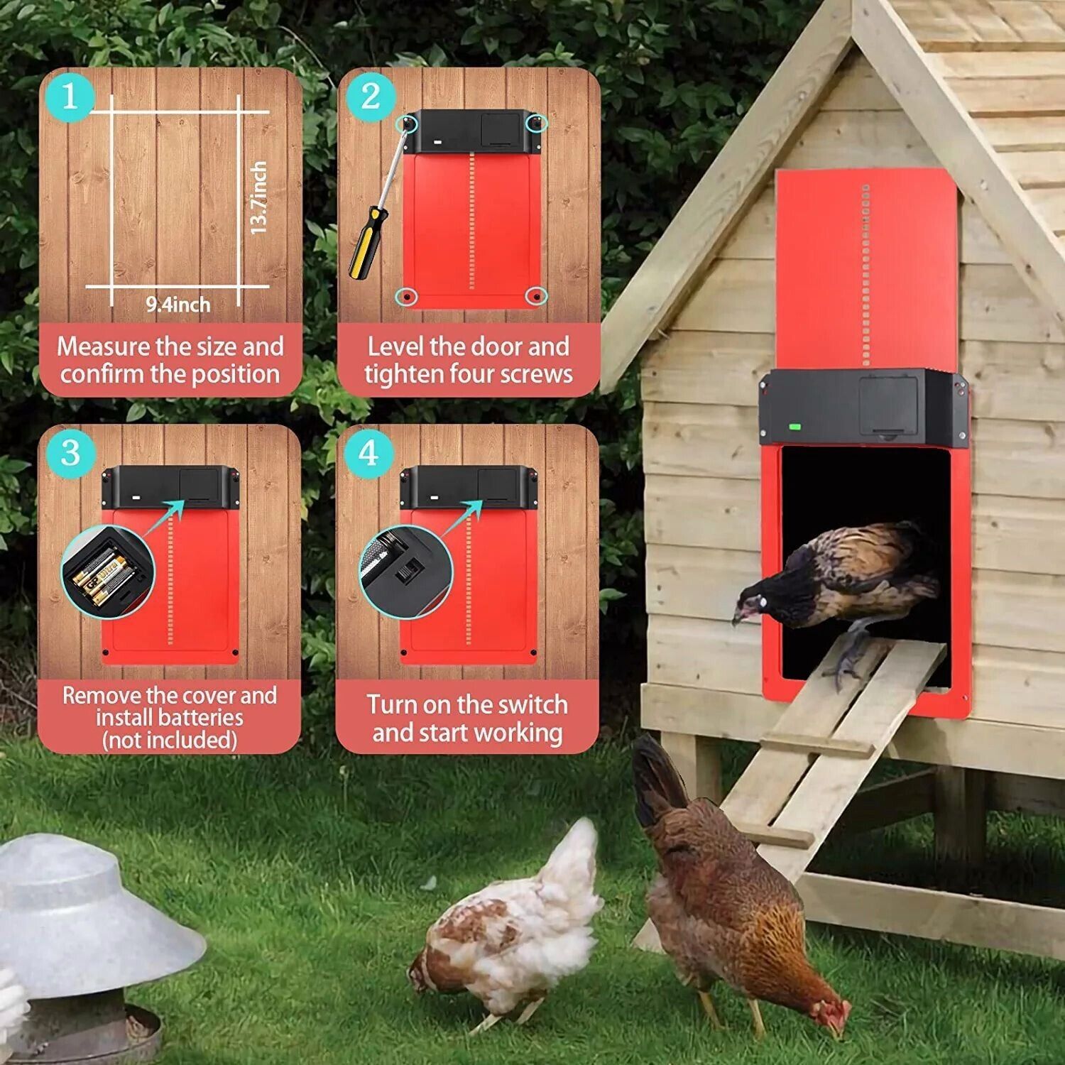 Chicken Coop Door Automatic Waterproof With Light Sensor Poultry Gate Hen