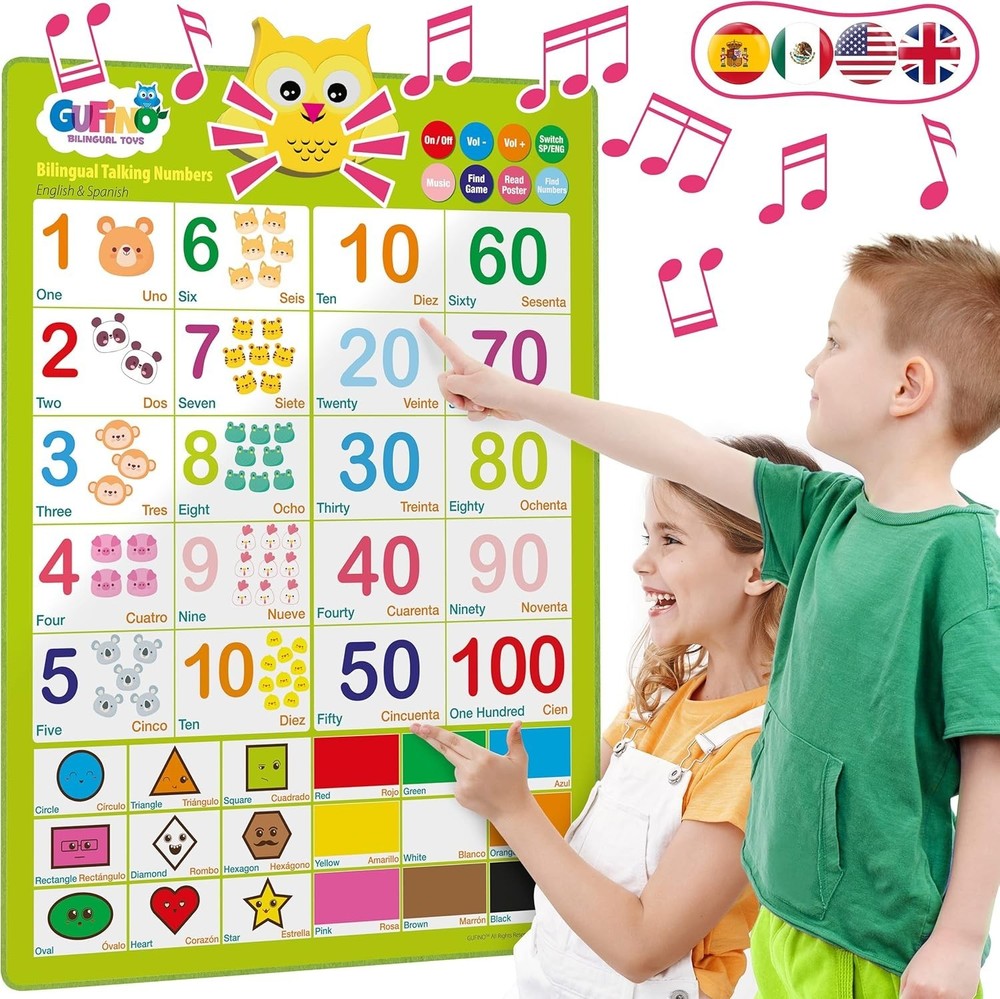 Multicolor Bilingual Learning Chart for Toddlers - Early Math & Language Skills