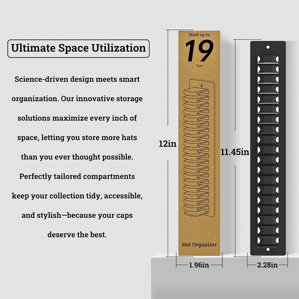 Durable Plastic Cap Storage Rack - Easy Install for 19 Hats, Versatile Use
