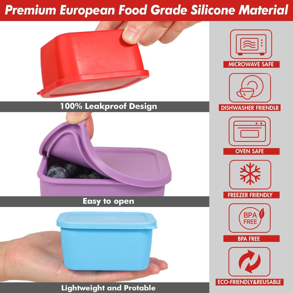 KOLUTI 3 Pack Silicone Small Snack Container, 6 OZ Stackable Puree Sauce...
