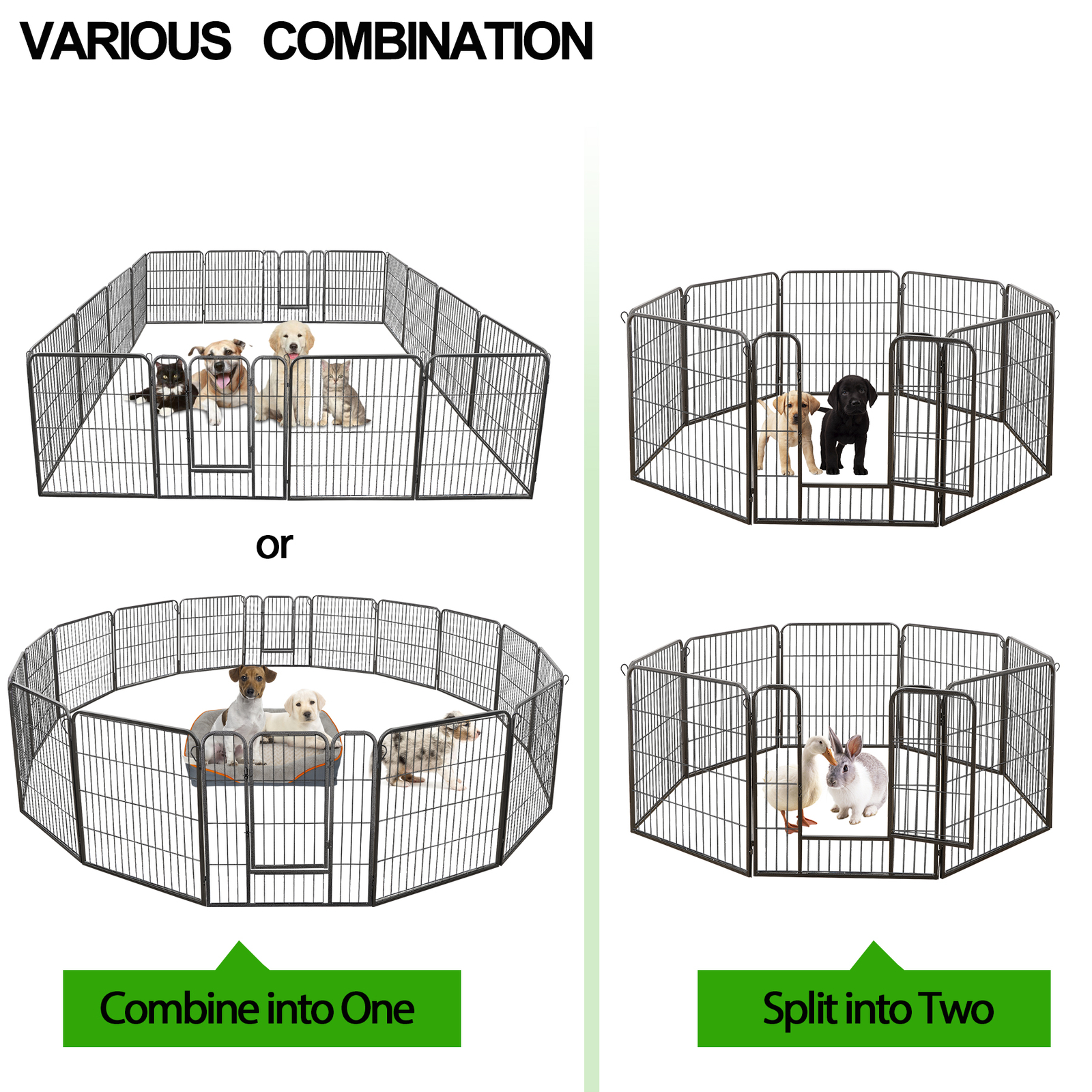 16 Panels 32Inch Dog Pen Fences 2 Doors Metal Barrier for Small/Medium Dogs