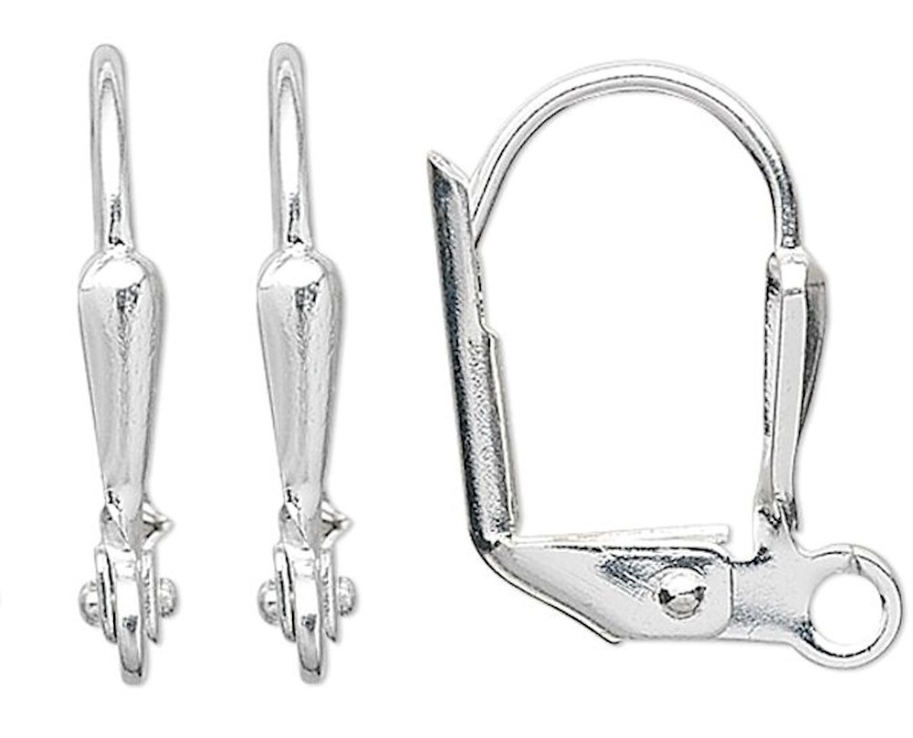 Ear Wire, 100 Silver Plated Brass 16mm Leverback 7x2mm Shield with Open Loop