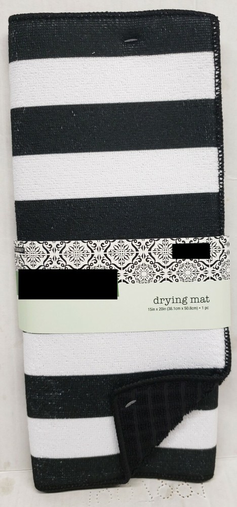 Kitchen Microfiber Drying Mat (15" x 20") BLACK & WHITE STRIPES, MI
