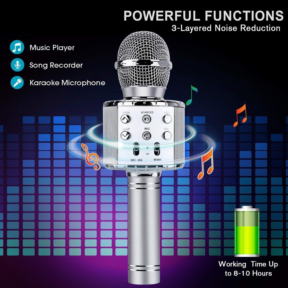 Wireless Karaoke Microphone with High Sensitivity and LED Lights for Sing-Alongs