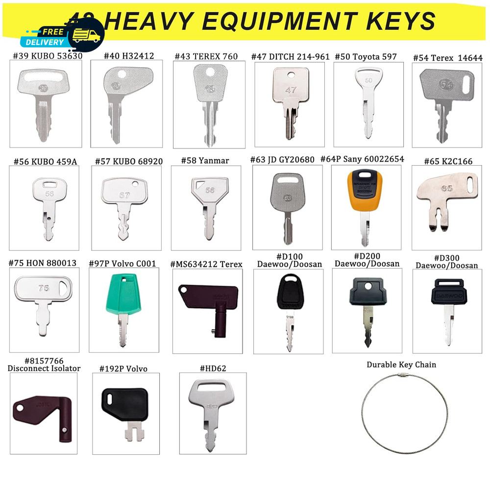 42Heavy Equipment Keys Master Set Construction Machine Operator Ignition Key Set