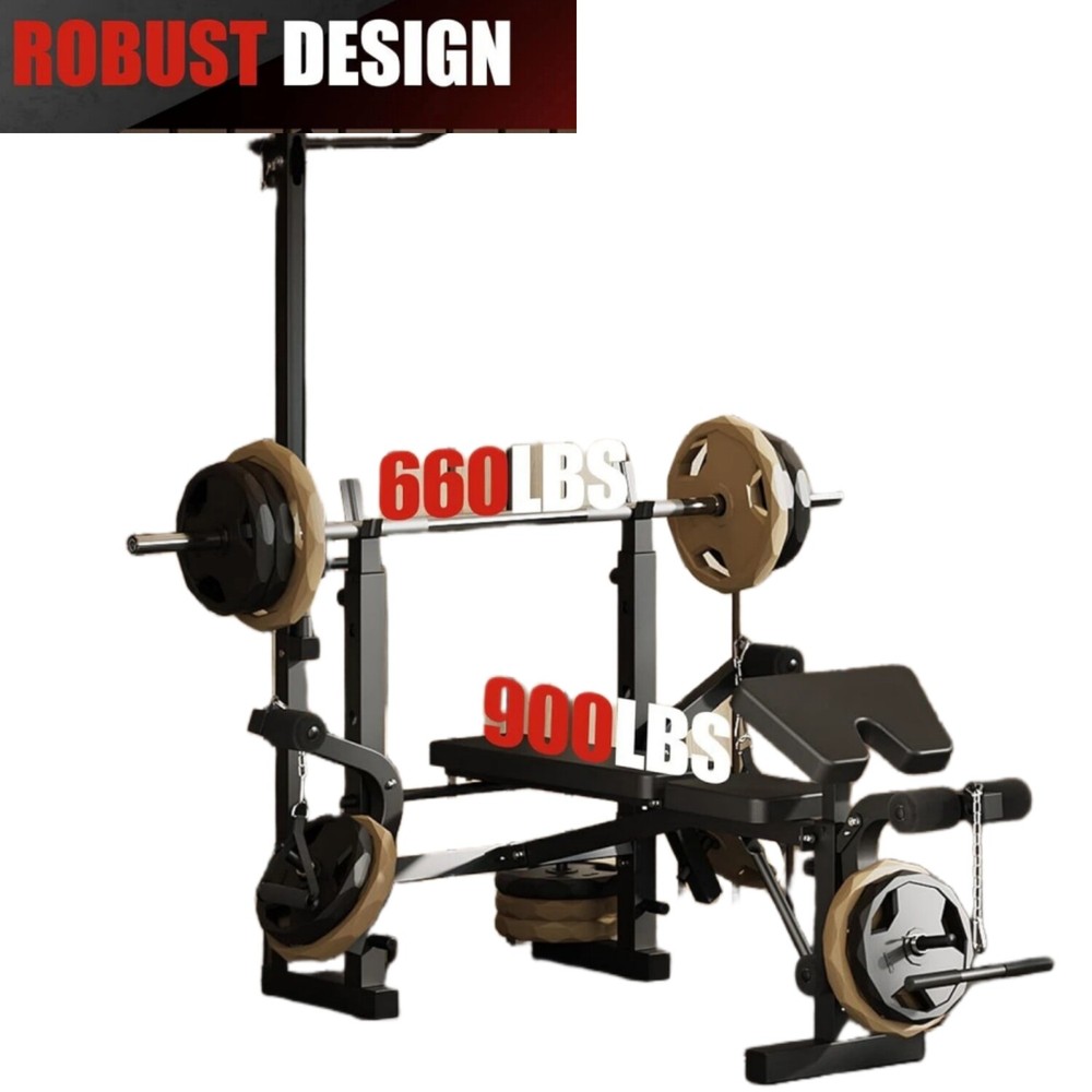 Olympic Weight Bench Set Bench Press Rack w/ Leg Developer LAT Pulldown Foldable