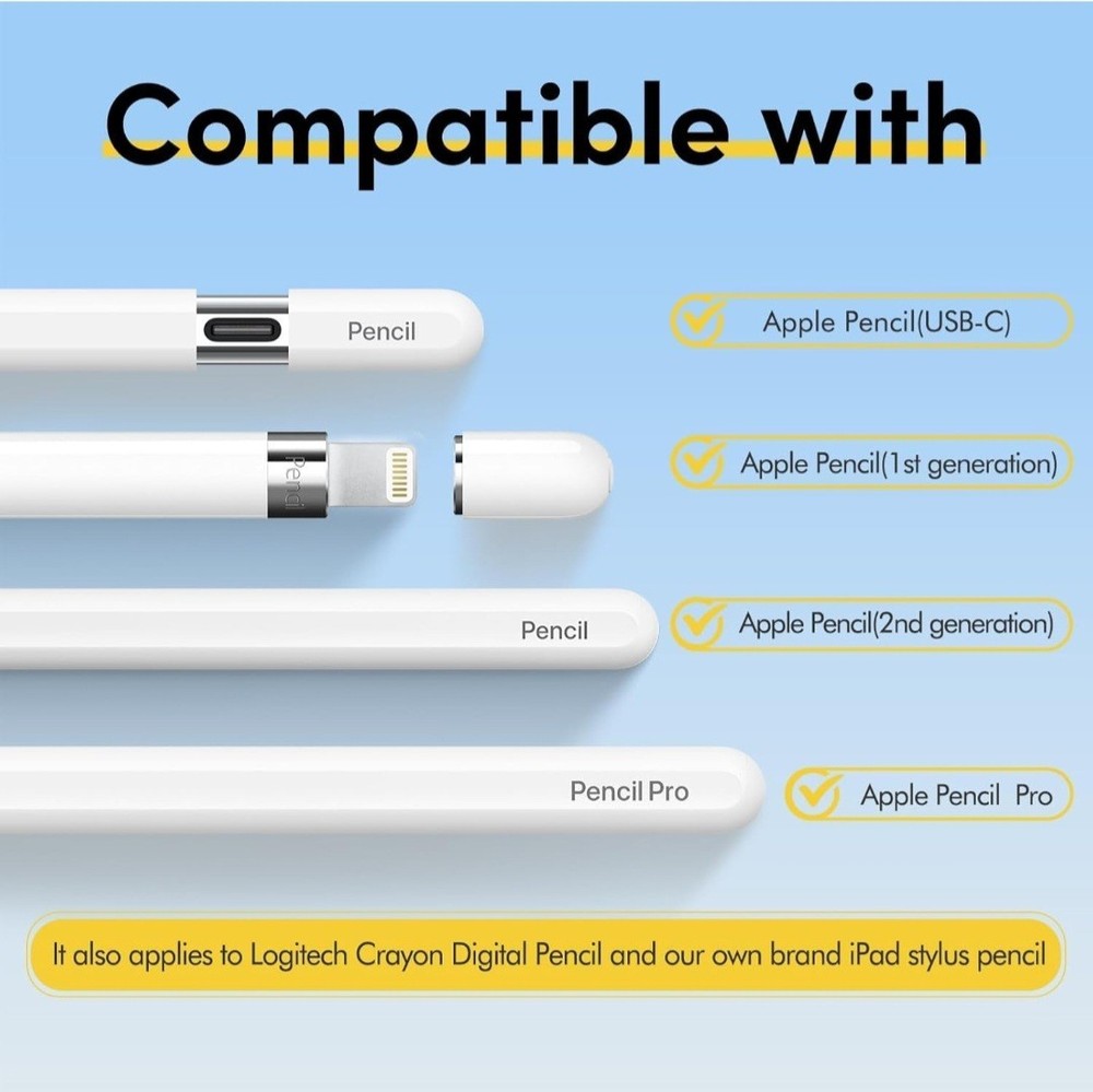 Penstudio Replacement Tips for Apple Pencil PRO/1ST/2ND USB-C, 6-Pack, White