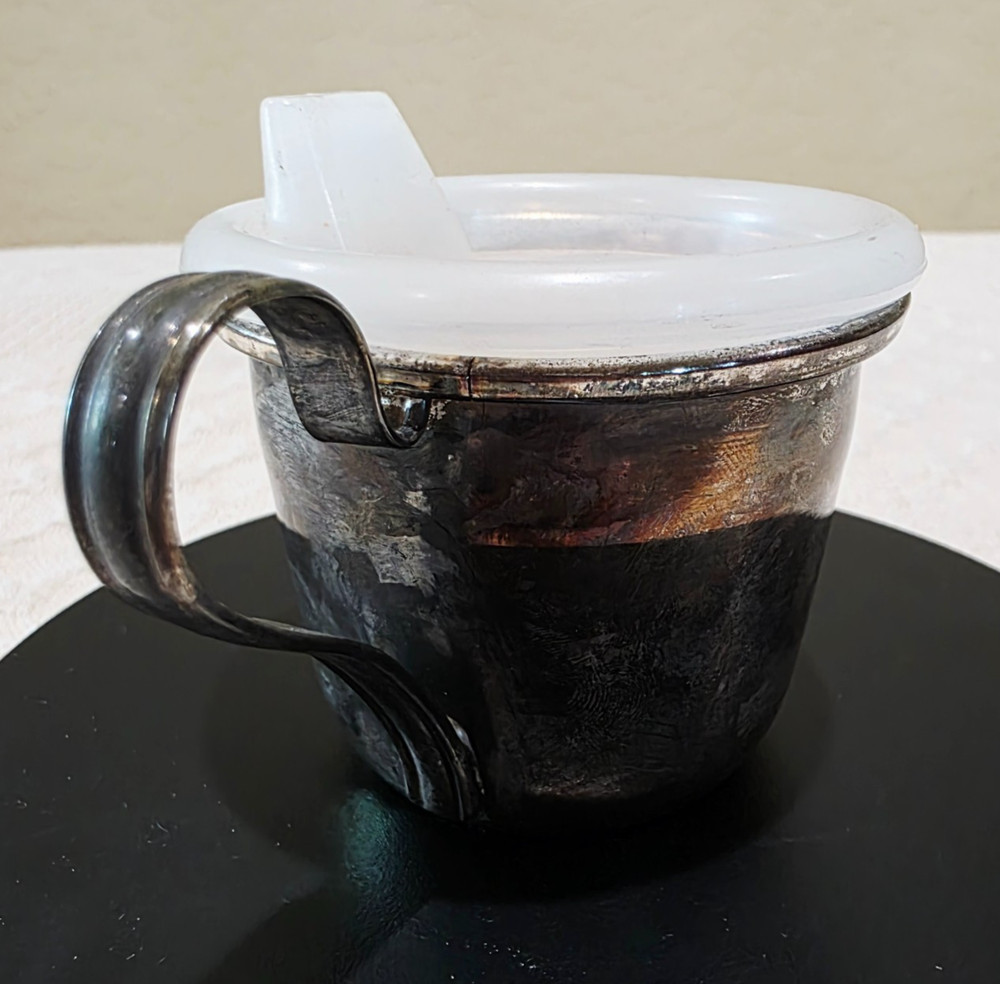 Vintage Silverplate Baby's First Sippy Cup Mug with Teddy Bear Design