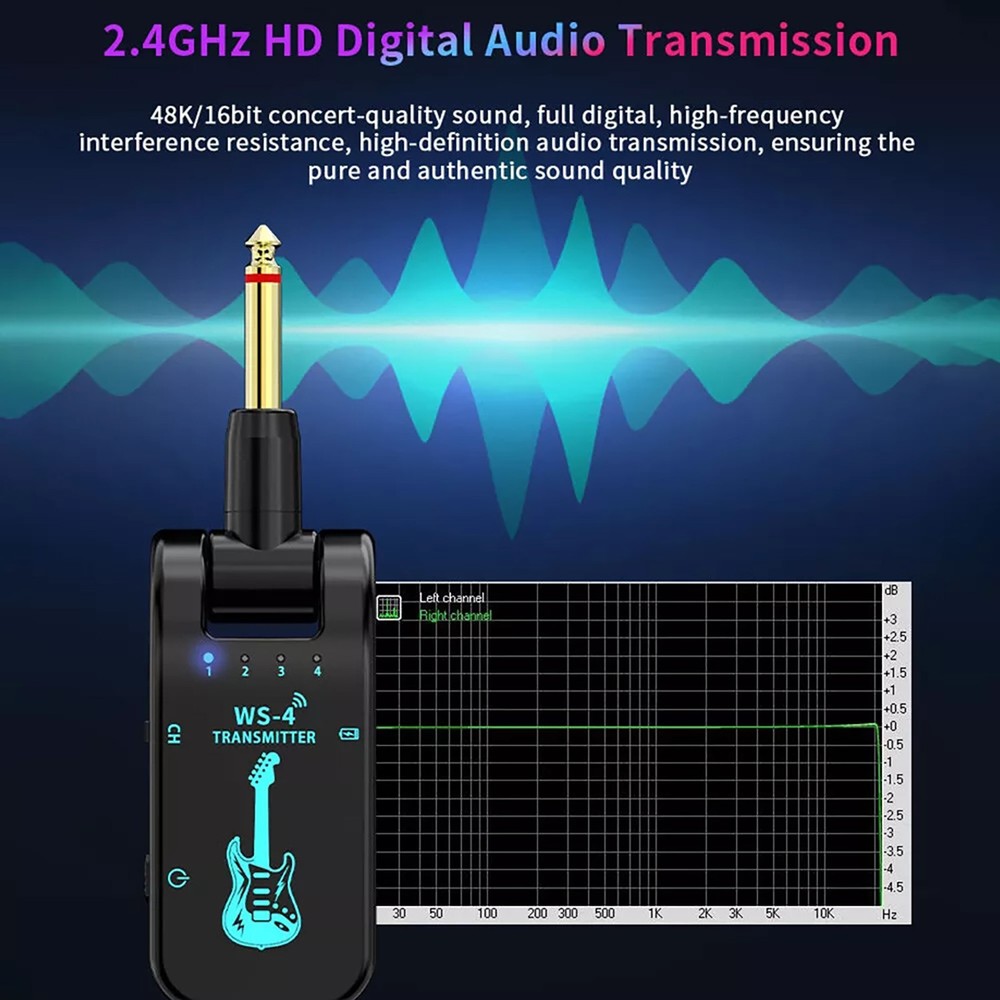 2.4G Wireless Guitar System Rechargeable Transmitter Receiver 8 Channels