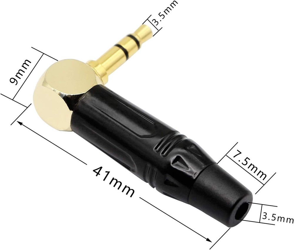 Replacement TRS Male Plug 3 Pole Right Angle 3.5mm Solder 黑色