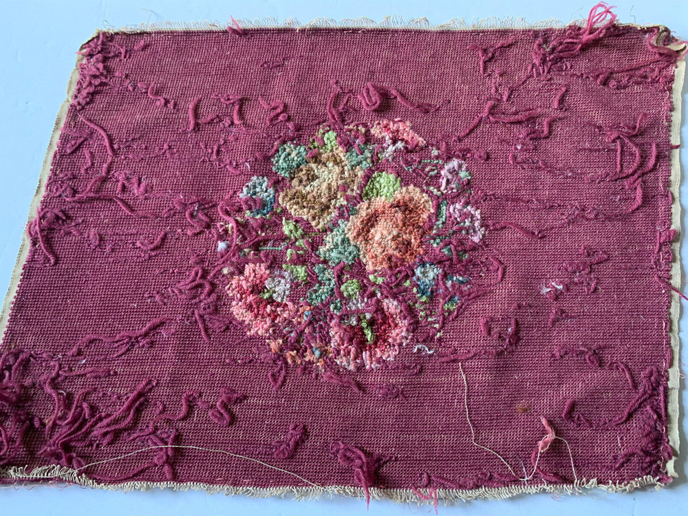 Needlepoint Floral Maroon Finished Needlework Vintage