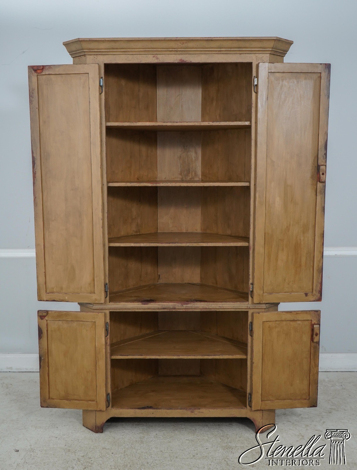 L60554: J.MURPHY Hand Crafted Painted Country Corner Cabinet