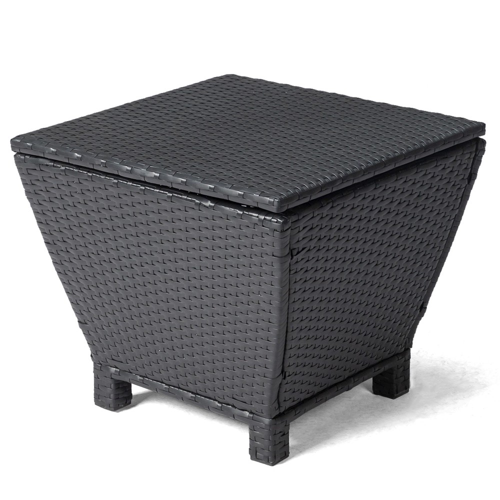 Outdoor PE Wicker Side Table with Storage Small Patio Storage Bin Container