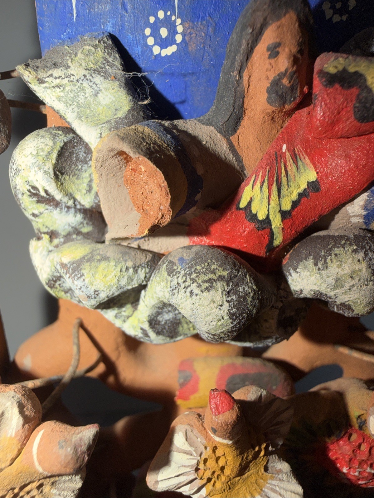 Mexican Clay TREE of LIFE Handmade Multi Color Folk Art Candelabra 12.5" Tall