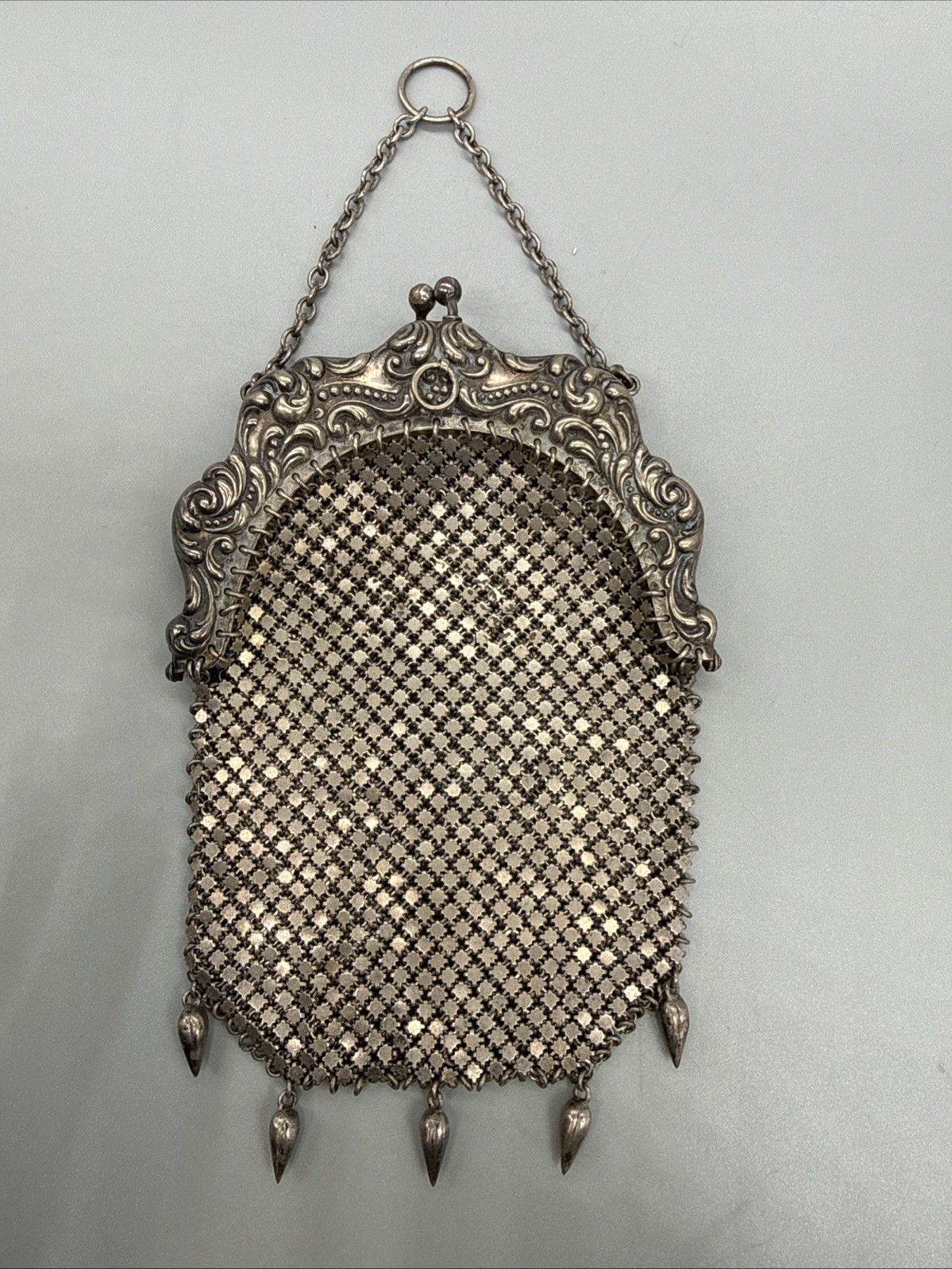 Amazing Antique Art Nouveau German Silver Purse Pouch Mesh Chainmail NICE