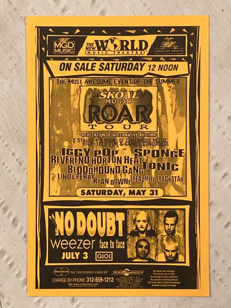 No Doubt Weezer 1997 Tour Poster Gwen Stefani Roar Tour Iggy Pop Sponge Chicago